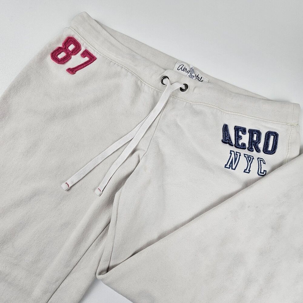 Aeropostale Aero NYC 87 XL Sweatpants Cream Drawstring Joggers Pink Navy